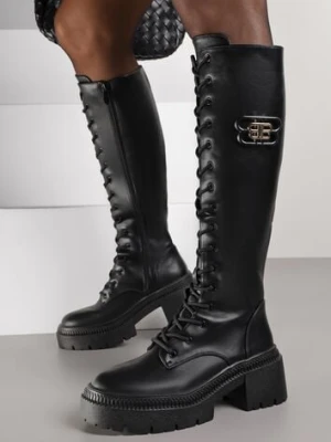 Czarne Kozaki Vicesu w Stylu Grunge ze Sznurowaną Cholewką i Platformą Laurotte
