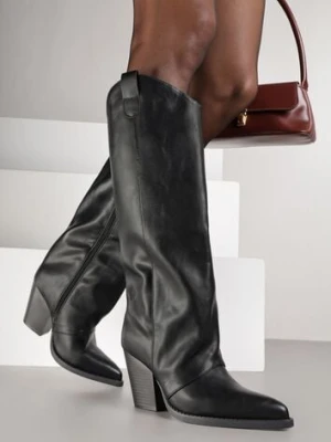 Czarne Kozaki w Stylu Kowbojek z Prostą Cholewką na Stożku Afarrive bestelle