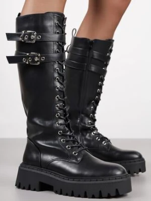 Czarne Kozaki Workery Vices z Ozdobnymi Klamrami Enorpie