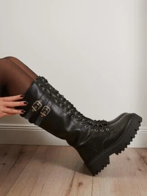 Czarne Kozaki Workery Vices z Ozdobnymi Klamrami Enorpie