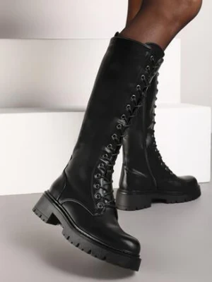 Czarne Kozaki Workery z Wysoką Sznurowaną Cholewką Izanise
