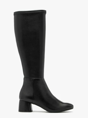 Czarne kozaki z elastyczną szeroką cholewką na niskim obcasie Ryłko