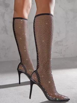 Czarne Kozaki z Siateczki z Cyrkoniami Amrah