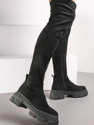 Czarne Kozaki za Kolano na Grubej Podeszwie Fevora