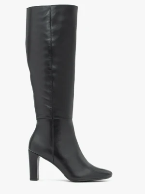 Czarne kozaki ze skóry licowej na wysokim obcasie Ryłko