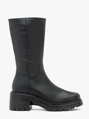 Czarne krótkie kozaki ze skóry licowej Ryłko