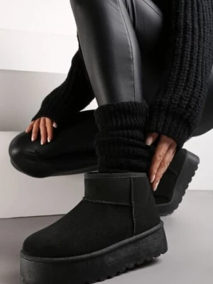 Czarne Krótkie Śniegowce na Platformie Elenith