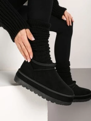 Czarne Krótkie Śniegowce Vices z Ozdobną Lamówką Olfedi