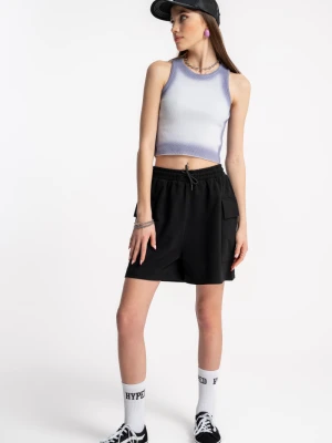 Czarne krótkie spodenki dresowe z naszytymi kieszeniami Reporter