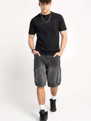 Czarne krótkie spodenki jeansowe REGULAR z przestrzennymi kieszeniami Reporter