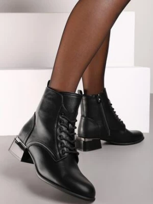 Czarne Botki na Obcasie z Metaliczną Wstawką Arkinoa