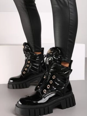 Zdjęcie produktu Czarne Lakierowane Botki w Stylu Workerów Grunge Braliera