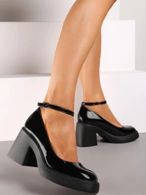 Czarne Lakierowane Czółenka na Obcasie i Platformie w Eleganckim Stylu Isivia