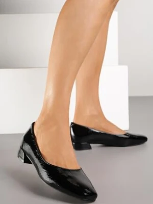 Czarne Lakierowane Czółenka Vices z Kwadratowym Noskiem i Skórzaną Wkładką Nalireve