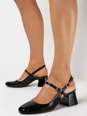 Czarne Lakierowane Czółenka z Dwoma Cienkimi Paskami Olenora