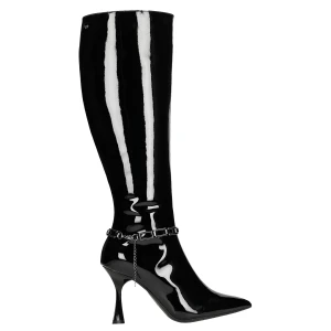 Czarne lakierowane kozaki damskie na obcasie 71046-31 Wojas