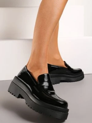 Czarne Lakierowane Mokasyny Chunky z Grubą Podeszwą Reitiss