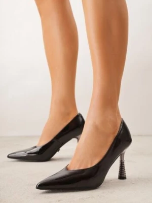 Czarne Lakierowane Szpilki Vices z Wkładką ze Skóry Naturalnej Zdobione Cyrkoniami Gioriana