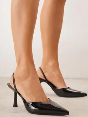 Czarne Lakierowane Szpilki z Elastycznym Paskiem na Piętę Balzorwyn mulanka