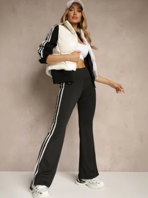 Czarne Legginsy Flare High Waist z Marszczeniem i Lampasami Kirsena yu & me