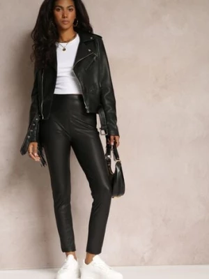 Czarne Legginsy High Waist z Ekoskóry Wasica