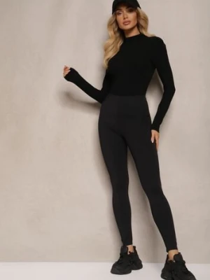Czarne Legginsy High Waist z Gumką w Talii Ovolia alina