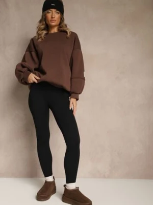 Czarne Legginsy High Waist z Prążkowanego Materiału z Wiskozą Tevandra rosa