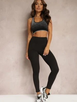 Czarne Legginsy z Dzianiny High Waist z Gumką w Pasie Nimzza