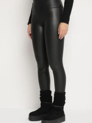 Czarne Legginsy z Ekoskóry z Wysokim Stanem i Polarem Labira defox