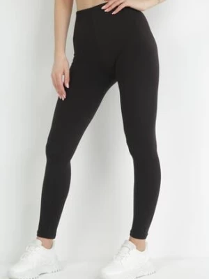Czarne Legginsy z Gumką w Pasie z Regularnym Stanem Timalanie