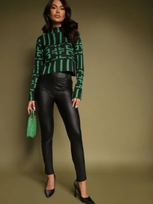 Czarne Legginsy z Imitacji Skóry High Waist z Ociepleniem Felilith