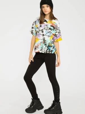 Czarne legginsy z ozdobnym nadrukiem Reporter