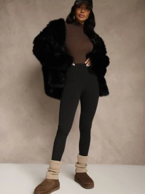 Czarne Legginsy z Prążkowanej Tkaniny z Szeroką Gumką w Pasie Lanoriae yu & me