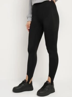 Czarne Legginsy z Wysokim Stanem i Antypoślizgową Gumką na Piętę Elazyn