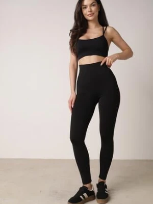 Czarne Legginsy z Wysokim Stanem z Pasem Modelującym w Talii Azinera ab. ambitonfly