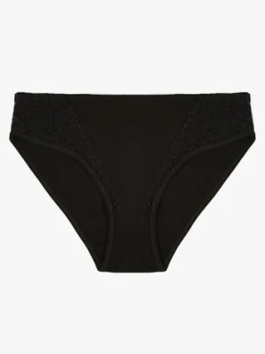 Czarne Majtki Figi z Bawełny z Ozdobną Koronką Ersenlia han