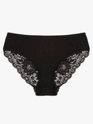 Czarne Majtki Figi z Koronkowymi Wstawkami Amiora han