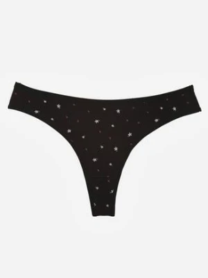 Czarne Majtki Stringi z Bawełną w Kwiaty Calylia han