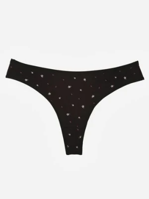 Czarne Majtki Strongi z Drobnym Nadrukiem z Bawełną Clymeine