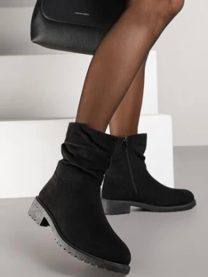 Czarne Marszczone Botki do Kostki z Imitacji Zamszu Espinea ballada