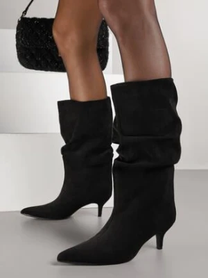 Czarne Marszczone Botki na Obcasie Typu Kaczuszka Nalonia marquiiz