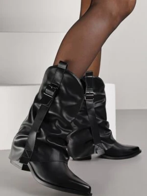 Czarne Marszczone Botki Kowbojki z Cholewką Imitującą Nogawkę Ilosa ballada