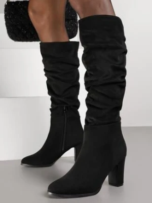 Czarne Marszczone Kozaki na Obcasie przed Kolana Zeriva c&l fashion