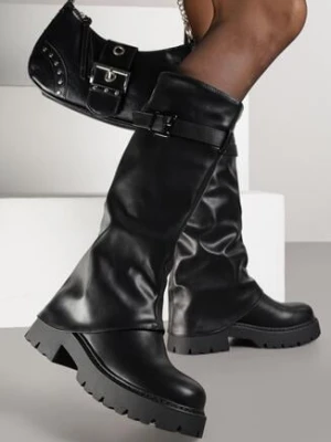 Czarne Marszczone Kozaki VICES z Wywiniętą Cholewką z Klamerką Talles