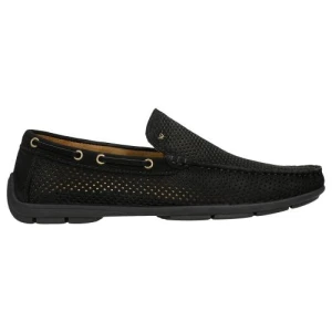 Czarne azurowane mokasyny męskie z nubuku 10103-21 Wojas