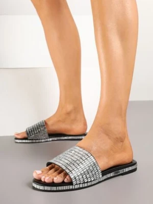 Czarne Metaliczne Klapki w Klasycznym Stylu Deovinn