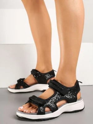 Czarne Metaliczne Sandały Vices w Sportowym Stylu z Zapięciem na Rzep Tanadoria