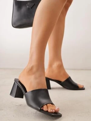 Czarne Minimalistyczne Klapki na Słupku z Odkrytym Kwadratowym Noskiem Monaera l.day