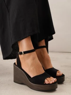 Czarne Minimalistyczne Sandały na Koturnie z Paskiem Wokół Kostki Morgava c&l fashion
