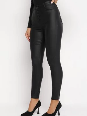 Czarne Modelujące Spodnie Skinny z Imitacji Skóry Natividade